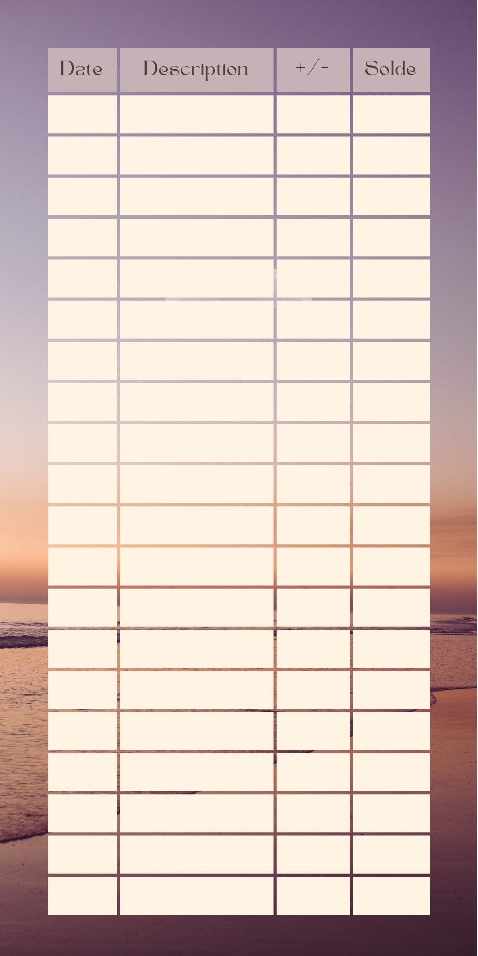 Couché de soleil- Page de garde avec fiche de suivi