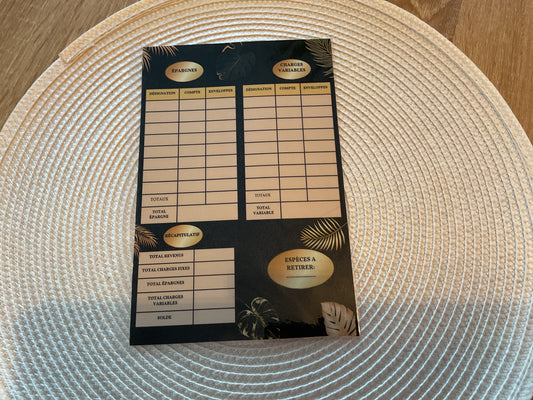 Fiche budget « épargnes/charges variables format A5