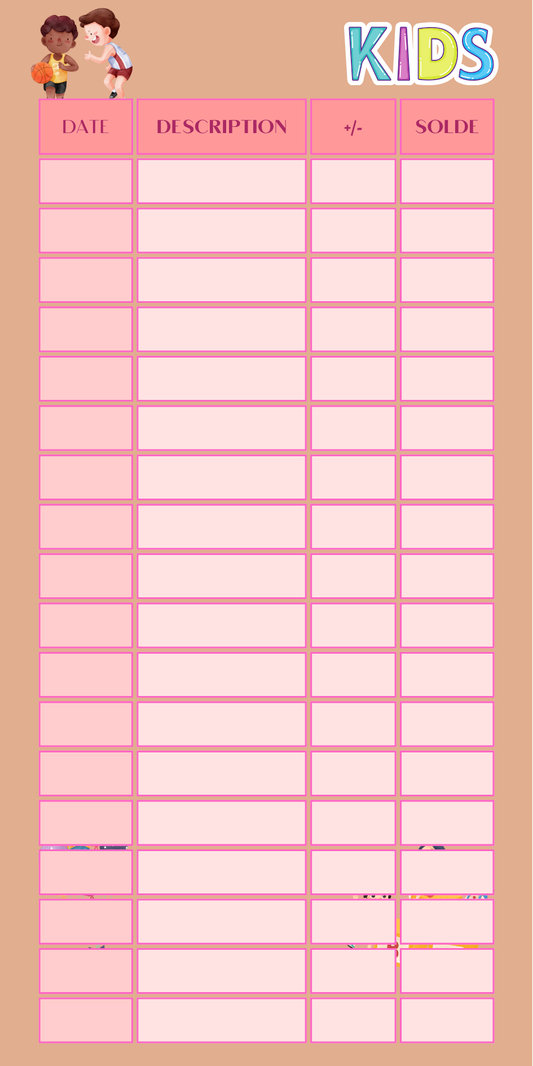 Page de garde "Enfants" avec fiche de suivi