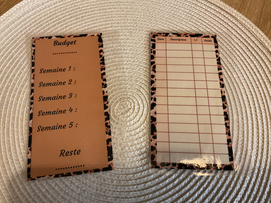Enveloppe, budget perforée avec fiche de suivi auto