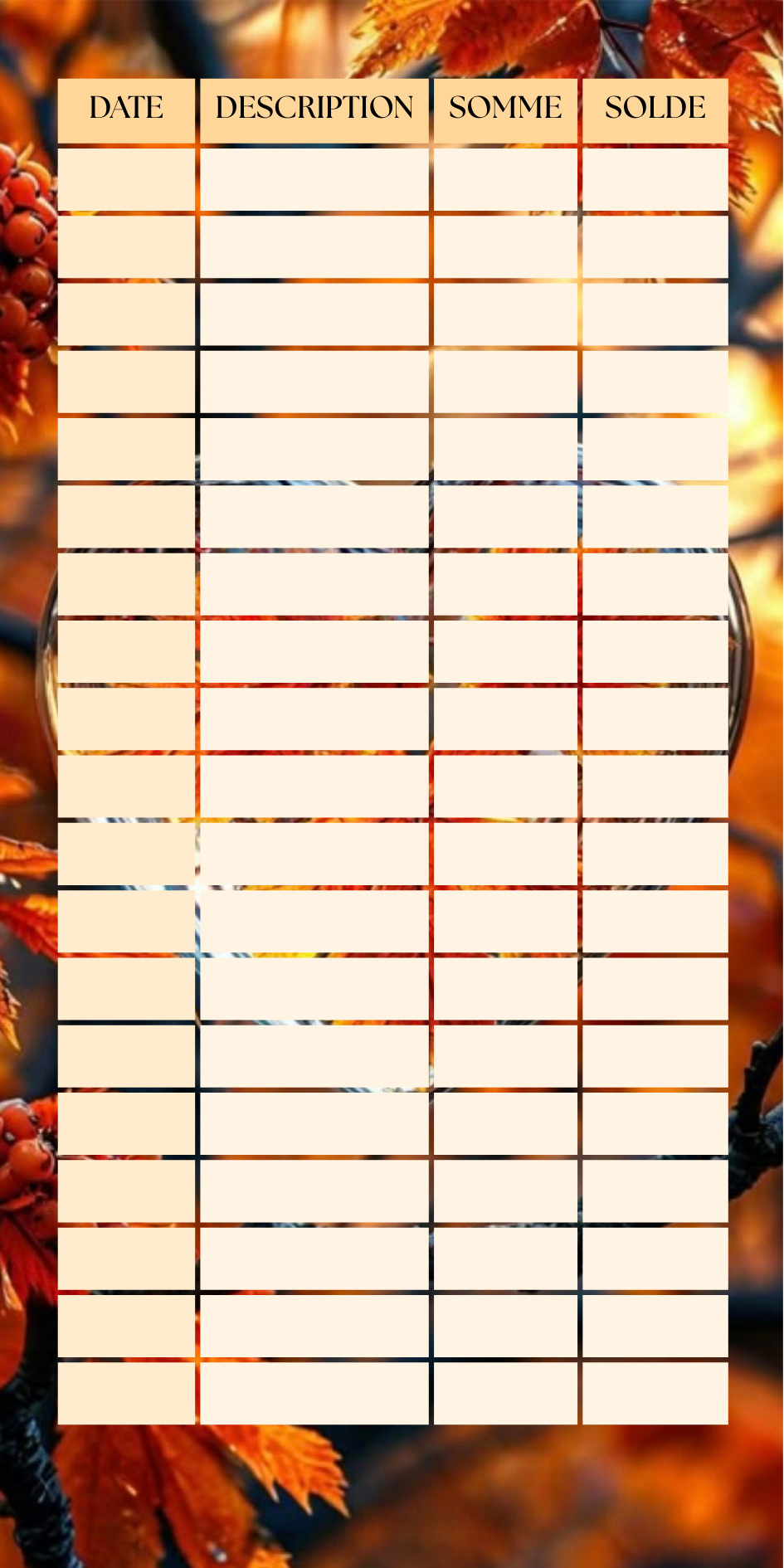Cœur d'automne- Page de garde avec fiche de suivi